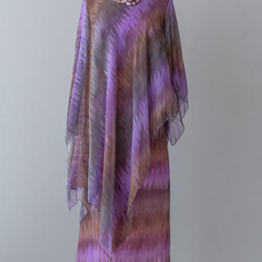 Vintage 1970s Dress - Fabulous 70s Purple HAZE Kaftan Style Evening Gown With Cape Overlay And Fitted Dress // Size XL by xtabayvintage