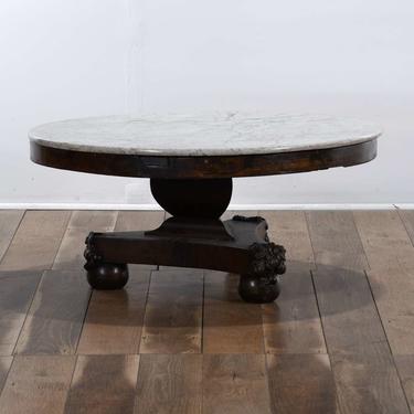 Provincial Carved Round Coffee Table W Marble Top 