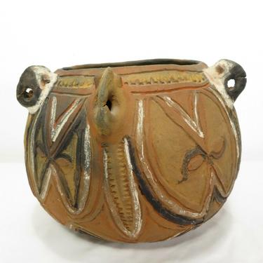 Antique PERUVIAN FOLK ART MOCHE POTTERY BOWL VESSEL Vase PRE COLOMBIAN Old Mask