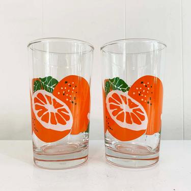 True Vintage Orange Slice Mini Juice Glasses Set of Two Anchor Hocking Glassware Tiny Small Glass White 70s 1970s Barware Retro Bar 