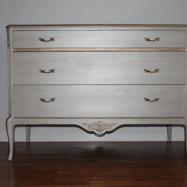 SOLD****Vintage champagne/grey metallic French dresser/changing table 