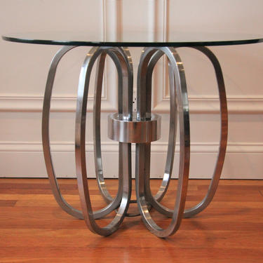 Chrome and Glass Sculptural Round Side Table or Accent Table 