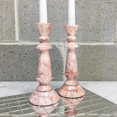Vintage Candlestick Holders Retro 1990s Contemporary + Marble + Set of 2 Matching + Candleholders + Mood Lighting + Home and Table Decor 