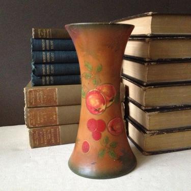 Old English Pottery Flower Vase Signed Cyples Hallmarked Warm Autumn Colors Fruit 