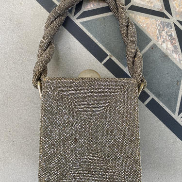 40s silver beaded box bag / vintage 1940s carnival glass seed bead evening bag handbag 1930s 