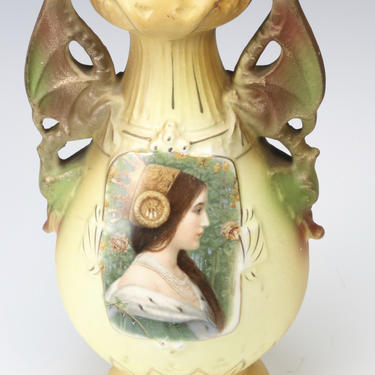 Antique Art Nouveau Amphora Bohemia Pottery Vase Austria Queen Woman Ceramic 