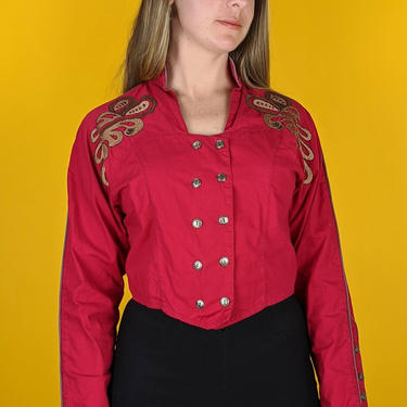 80s Embroideried Western Jacket, Women's Cowboy Button Front Top, Hipster Boho Desert Festival Riding Shirt 