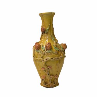 Handmade Chinese Ceramic Distressed Yellow Peach Theme Vase ws1769E 