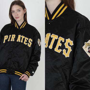 Pittsburg Pirates Starter Jacket / Vintage 90s MLB Baseball Coat / Black Satin Bomber Coat Jacket Unisex Medium M 