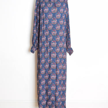 vintage 70s dress Oscar de la Renta Indian floral print hippie long maxi gown L XL 