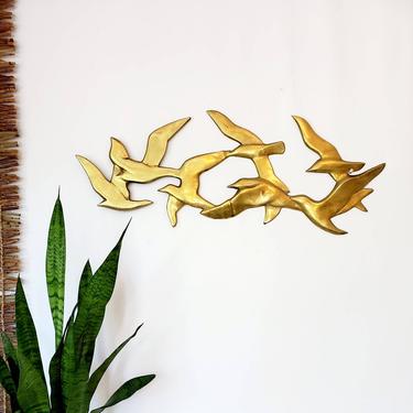 Vintage Large Brass Flock of Seagulls Wall Decor 26&amp;quot; 