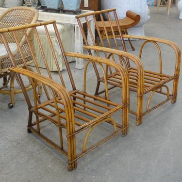 Pair of Stick Wicker Bamboo Lounge Chairs