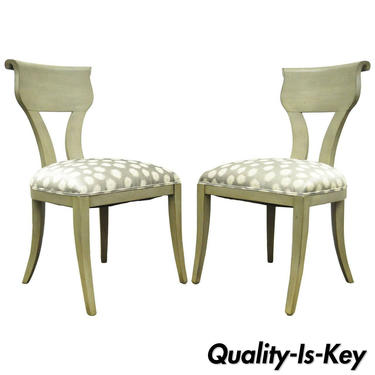 Pair of Hollywood Regency Klismos Neoclassical Style Grey Painted Side Chairs