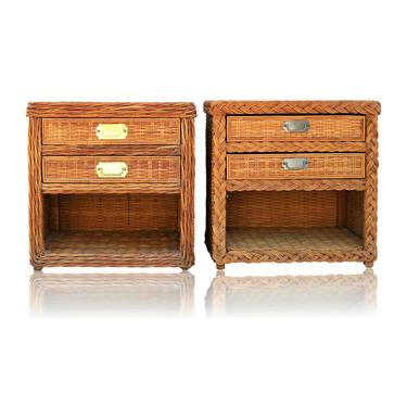 Wicker Works Style Woven Rattan Nightstands or End Tables, a Pair 
