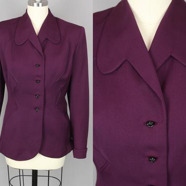 1940s Purple Gabardine Suit Jacket · Vintage 40s Tailored Wool Coat · Medium 