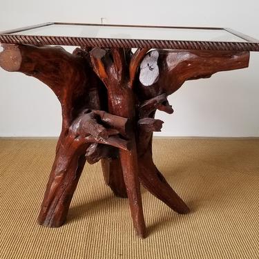 Vintage Brutalist Handmade Root Wood Accent Table. 