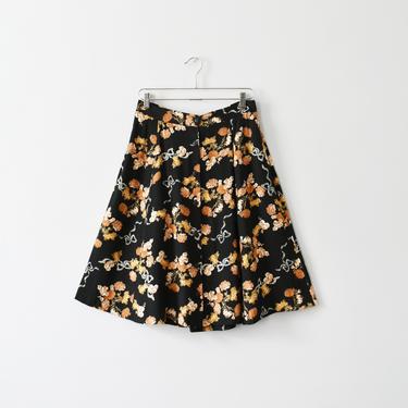 vintage floral print button front skirt, size L 