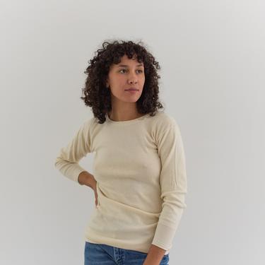 Vintage Butter Cream Ribbed Thermal | Wool Cotton military henley Shirt | 40s 50s Knitwear | S | 