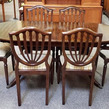 Item #S2067 Vintage Ribbon Mahogany Dining Table w/ Six Chairs c.1950s