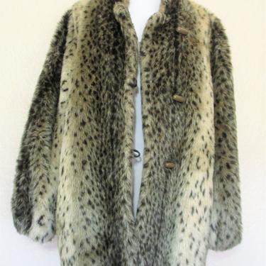 Vintage 1970s Faux Leopard Fur Coat, Calcutta by Hillmoor Jacket, Vegan, Fake Fur, Large Women 