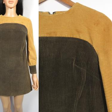 Vintage 60s Mod Chunky Corduroy Colorblock Mini Dress Size XS/S 