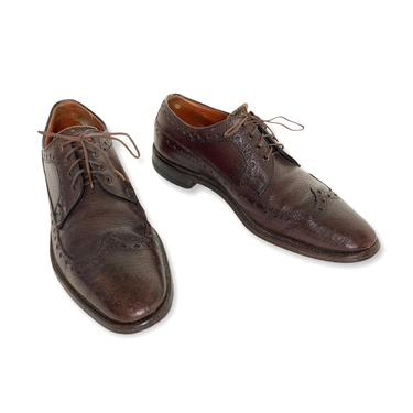 Vintage 1950s/1960s NUNN-BUSH Brown Wingtip Shoes ~ size 9 1/2 to 10 ~ Longwings ~ Oxford / Dress ~ 