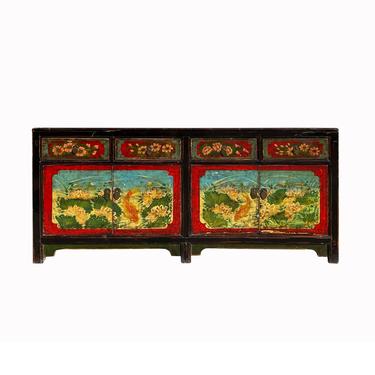 Vintage Oriental Blue Fishes Graphic Sideboard Console Table Cabinet cs7138E 