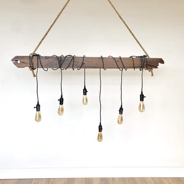 Reclaimed Wood Chandelier Edison Bulb Pendant Light 