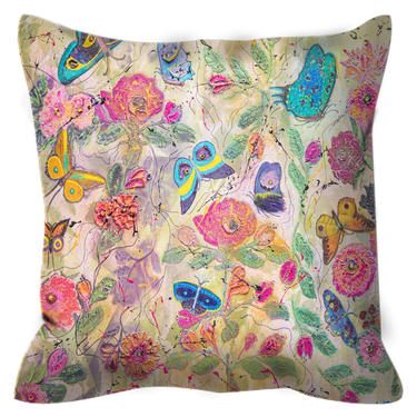 Butterflies Flowers Outdoor Pillow ~ Garden Flowers Butterflies Art Pillow ~  Outdoor Decor ~ Garden Floral Pillows ~ Living Room Decor 