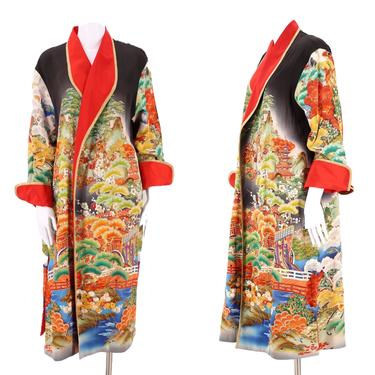 vintage Namba embroidered kimono robe  / 90s duster remade from antique Japanese kimono one size / large 