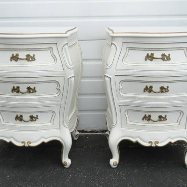 French Painted Large Tall Carved Bombay Pair Nightstands Side End Tables 1594