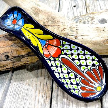 VINTAGE: 9" Authentic H. Venegas Signed Talavera Mexican Pottery - Spoon Rest - Colorful Hand Painted - Mexico - SKU 36-A-00033321 