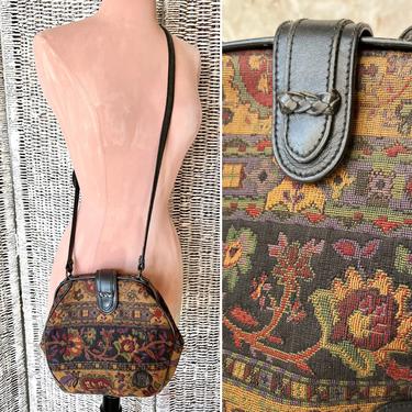 Tapestry Beauty, Cross Body, Leather Trim, Shoulder Bag, Vintage 80s 90s 