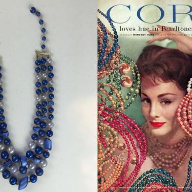 Stead Calm Waters - Vintage 1950s 1960s Cerulean Blue Persian Blue & Pearlized Blue Beaded Necklace 