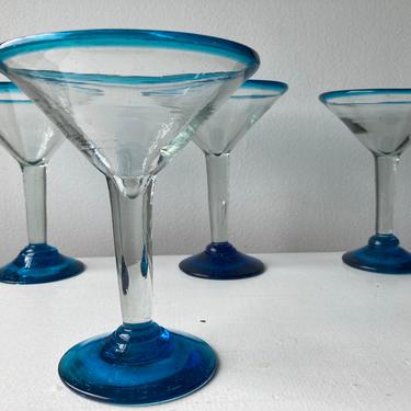 Hand Blown Mexican Glass Martini Glasses Set of Four 