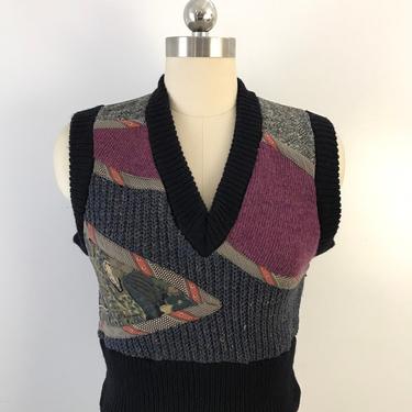 70s KOOS Van Den AKKER art to wear patchwork appliqué black wool sweater vest top vintage 1970s  M 