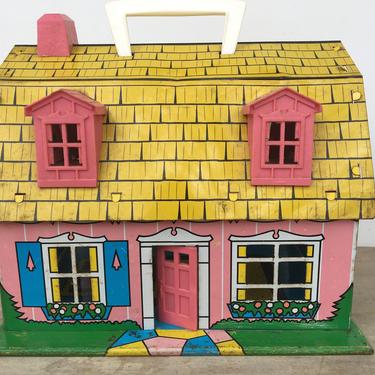 Vintage Pink Metal Dollhouse With Carrying Handle, Marx Toys, Mid Century Modern 