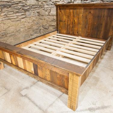 FREE SHIPPING! The Riverton Bed Frame from Reclaimed Barn Wood and Metal Trim 