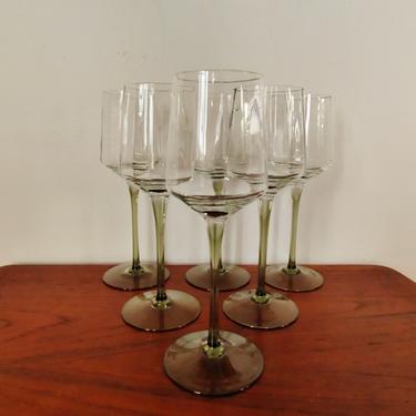 Vintage Wine Glasses with Olive Stems - Set of 6 