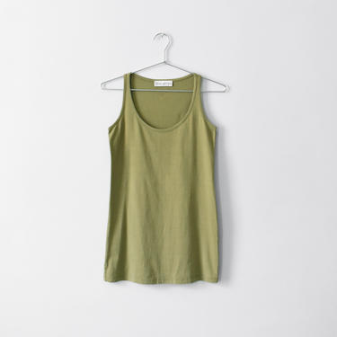 vintage olive green tank top, thin cotton scoopneck tee, size XS 