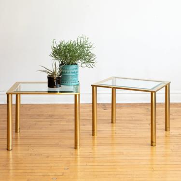 Pair of Brass and Glass Modern Vintage End Tables 