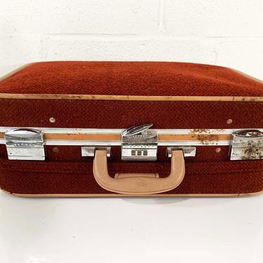 Vintage Burnt Red Suitcase Burgundy Case Make Up Bag Makeup Overnight Bag Luggage Travel 1950s Skyway 1960s Mod Kitsch Kawaii Carpet Tweed 