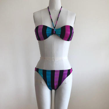 Multicolored Stripe Bikini - 1980s 