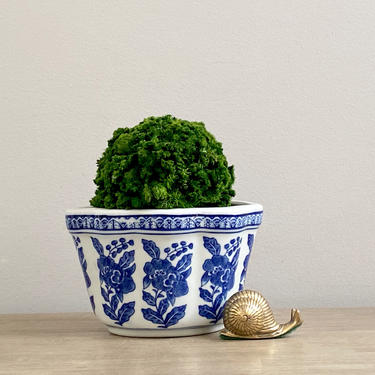 Blue and White Planter Oval Ceramic Indoor Plant Pot Vase Chinoiserie Decor 
