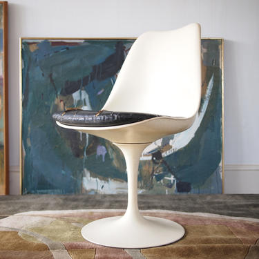 Vintage KNOLL Saarinen TULIP Side Dining Desk CHAIR, Cream Off-White BR51 Swivel, Mid-Century Modern danish dansk eames era mad men retro 