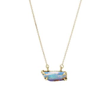 Ridged Prong Opal Doublet Necklace - Solid 18K