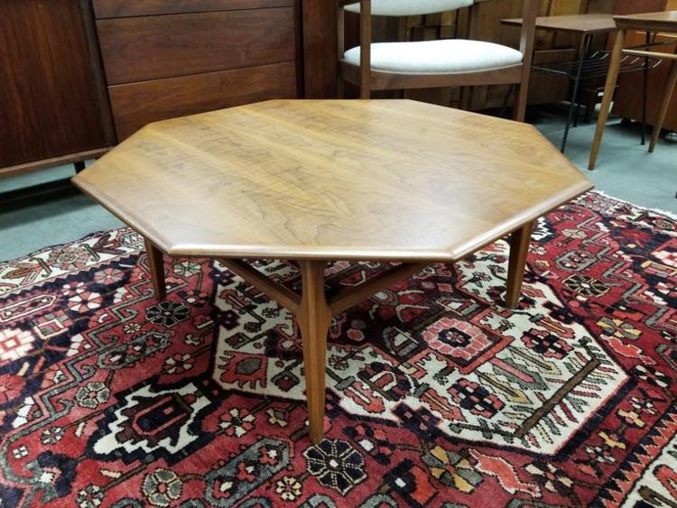                   Mid-Century Modern octagonal walnut coffee table