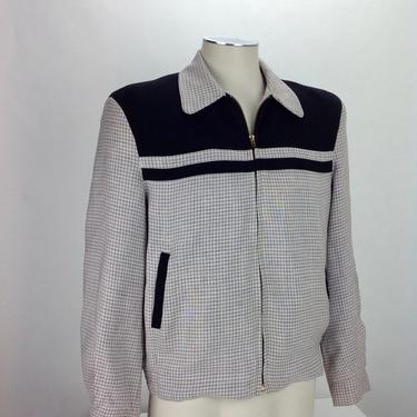 1950'S Ricky Jacket - Two-Tone Rayon - Pink &amp; Gray Check with Black Details - Men's Medium - Size 40 