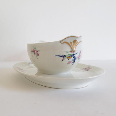 Vintage Haviland Limoges Gravy Boat with Attached Underplate, Phoenix Bird and Flowers Pattern, GDA Charles Field, Schleiger 1328 Variation 