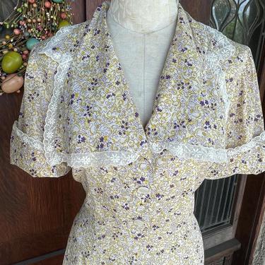 Vintage 1940s 50s Floral Print Cotton House Dress - Size Large Volup 